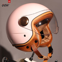 Casque de moto ouvert OOH ABS pour adultes, homologué DOT, 3/4 rétro, avec double visière, haut-parleur intégré, pour hommes et femmes