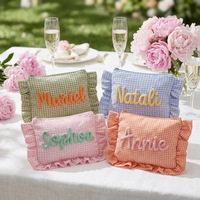 Pochette de maquillage personnalisée à volants en chenille à carreaux, sac à nom, cadeau pour mariée, pochette de maquillage matinale, pochette coquette pour demoiselle d'honneur