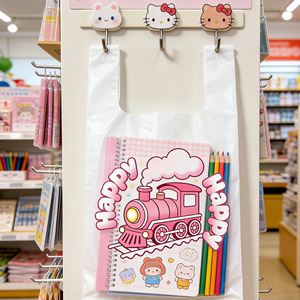 Borse in plastica con manico a gilet, resistenti, spaziose e anti-strappo, marca HuaLong, modello HL2026405, con motivo a trenino. - Product Image 6