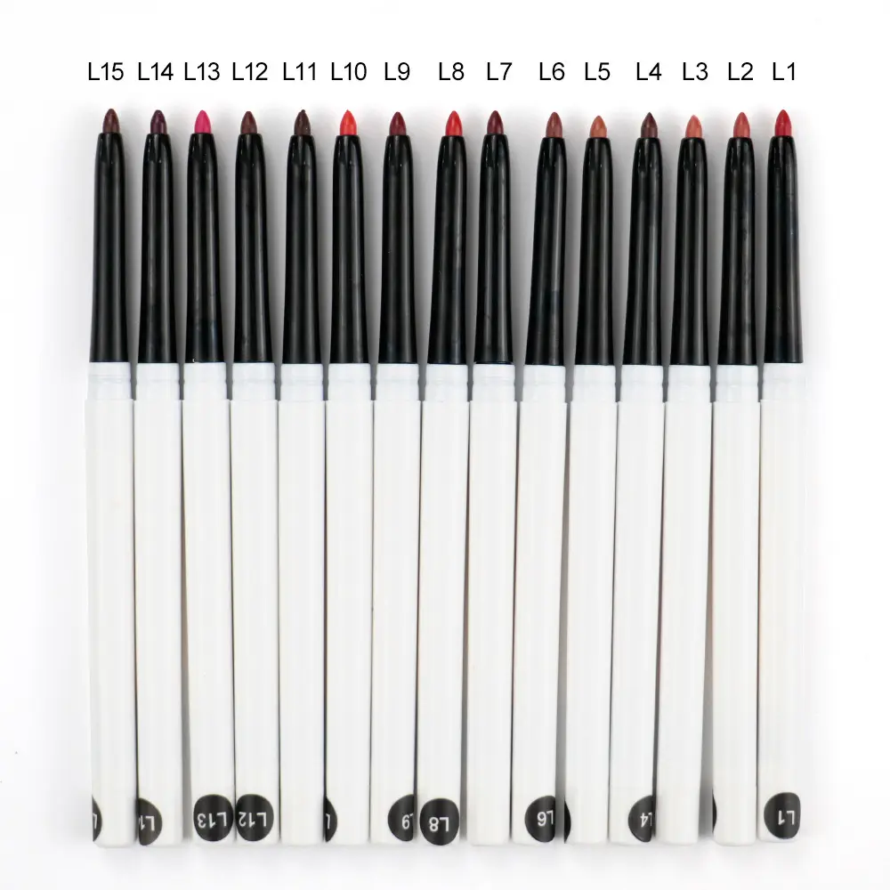 Customl 15 Colors Waterproof Easy-to-color Lip Liner Pencils Dual-head Automatic Rotating Long-lsating Lip Liner