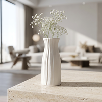 Vase floral en céramique blanche texturée effet écorce, côtelé verticalement, style nordique minimaliste, en porcelaine, pour l'art floral
