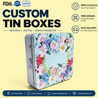 Boîte en fer blanc carrée personnalisée à motif floral avec couvercle pour bonbons et biscuits, stockage en fer blanc, vente en gros, fabricant, logo personnalisé, OEM, ODM