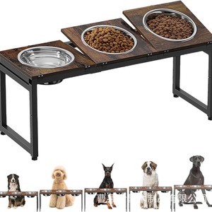 Station d'alimentation pour chien, support en bois, bols en acier inoxydable, hauteur réglable pour chiens de petite, moyenne et grande taille, distributeur de nourriture pour animaux de compagnie - Product Image 1