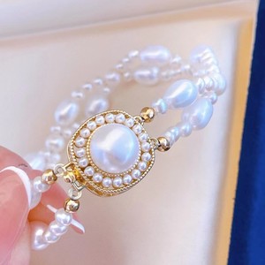 กำไลข้อมือสไตล์ฝรั่งเศสแบบย้อนยุค ประดับด้วยไข่มุกน้ำจืดธรรมชาติ 9-10 เม็ด ขนาด 3-6 มม.  เครื่องประดับฝังมุก 3-6 มม. - Product Image 3