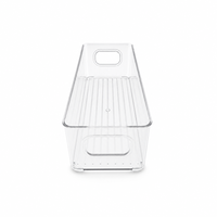 Conteneur de rangement en PET transparent, long et étroit, de qualité alimentaire, bac organisateur étroit pour réfrigérateur et garde-manger avec deux poignées