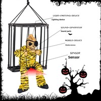 Jouet fantôme suspendu d'Halloween, d'anniversaire, d'horreur, en coton et plastique, avec cage de prisonnier, LED lumineuse, sonore, couleur unie, motif léopard