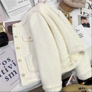 High Quality Ladies <strong>Tweed</strong> <strong>Jackets</strong> Casual <strong>White</strong> Duck Down Lined Outfit Luxury Elegant Winter Woolen Short Blazer Coats for Women - Product Image 4