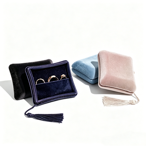 Square Velvet Ring <b>Boxes</b> With Handmade Tassel Closure Wholesale Soft Plush Velvet Interior For Wedding Band - Product Image 2