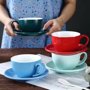 Taza de Cappuccino Estilo Europeo de 300 ml, Cerámica de Pared Gruesa con Bandeja, Gran Capacidad para el Té de la Tarde - Product Image 3