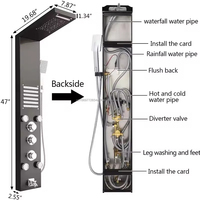 Mtifctional Acier inoxydable Mur Mot Pluie Cascade Douche Combo Chrome Salle de bain Panneau de douche Système Céramique Laiton Massage