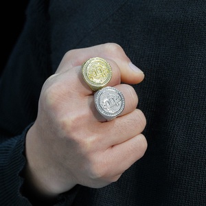 Pass Diamond Tester Hip Hop Jewelry Bling Luxury Solid 925 Silver Iced Out GRA VVS Moissanite Letter Initial B <span class=keywords><strong>Coin</strong></span> <span class=keywords><strong>Ring</strong></span> para hombres - Product Image 2