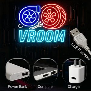 VROOM Enseigne au néon pour amoureux de la voiture Applique murale LED avec design turbo et pneu, alimenté par USB, décor de <span class=keywords><strong>garage</strong></span> à intensité variable pour Man Cave - Product Image 5