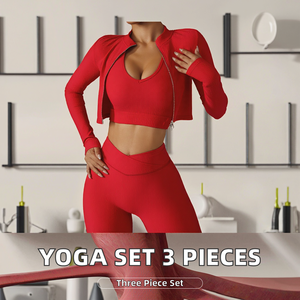 Sport Leggings Women Fitness Yoga <b>Jacket</b> with Zipper Ribbed <b>Workout</b> Crop Top Yoga Shorts Set Plaid Breathable Lightweight - Product Image 2