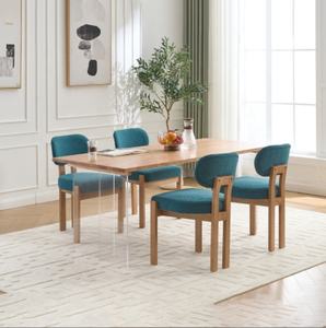 Juego de 2 sillas de comedor modernas de lujo, marco de madera de goma de chenilla verde azulado, estilo elegante de restaurante para el comedor del hogar - Product Image 2