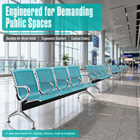 Banc d'attente médical, banc d'hôpital, structure entièrement métallique, sièges publics ergonomiques multi-places 2, 3, 4, 5 pour cliniques et centres commerciaux