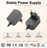 Adaptateur secteur universel certifié EN 62368 12V 2A 24W, CE GS CB SAA KC 100-240VAC, prise EU, classe 2