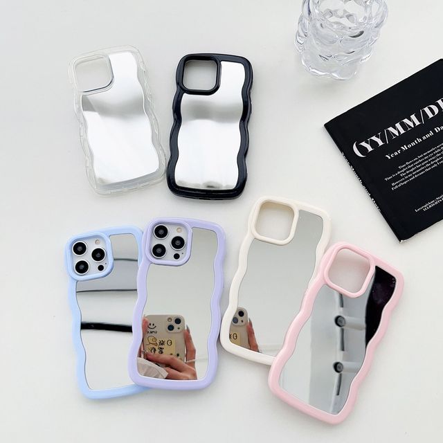 Ins Style Big Wave Frame Cute Makeup Mirror Full Cover Protective Case for IPhone16 15 14 13 12 11 Pro Max Phone Case