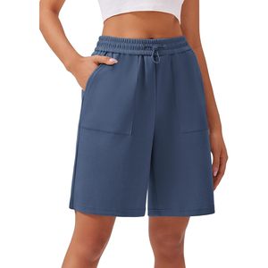 FOXA Bermuda Pantalones cortos deportivos para mujer, cintura alta, hasta la rodilla, con bolsillos, ropa deportiva informal - Product Image 2