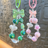 Wowei Macaron gantungan kunci busur, gelang bunga gantungan kunci pelangi tali pergelangan tangan Cinta manik pesona gelang akrilik gantungan kunci hati