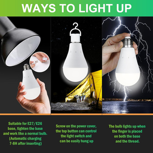 Bóng đèn khẩn cấp có thể sạc lại Bóng đèn LED chạy bằng điện AC Bóng đèn LED ban ngày E26 cho cắm trại khi mất điện tại nhà - Product Image 3