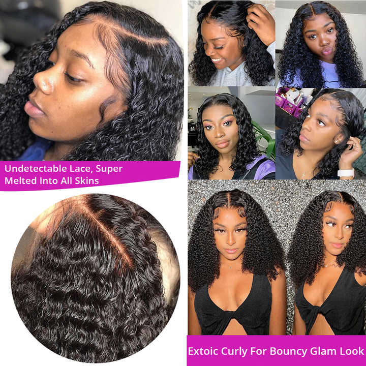 Short Kinky Curly Bob Human Hair Wig With Bangs For Women Hair