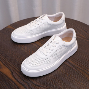 Men's Lace-up Anti-Slip Comfort Cushioning Casual Walking <strong>Shoes</strong> Perforated Trendy Skateboard <strong>Shoes</strong> Cowhide Upper - Product Image 3