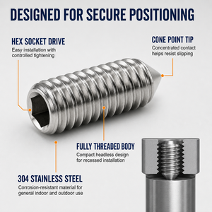 300PCS 304 Stainless Steel Hex Socket Machine <b>Screw</b> Fine Thread ANSI Standard Pointed Set DIN914 Cone Head Socket <b>Grub</b> Set <b>Screw</b> - Product Image 5
