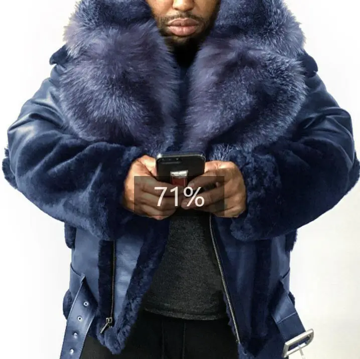 Men's fur integrated overcoat with thick coat and large fur collar