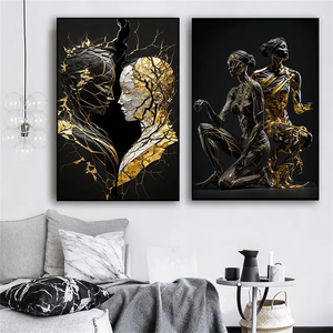 Póster de lienzo de arte moderno al por mayor e impresión abstracta línea dorada póster de mujer negra <span class=keywords><strong>cuadro</strong></span> de Arte de pared para la decoración del hogar de la sala de estar - Product Image 2