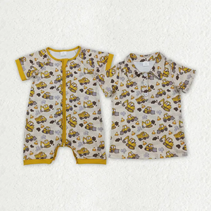 เสื้อโปโลแขนสั้นลายรถก่อสร้างสำหรับเด็กผู้ชาย เสื้อยืดลำลองฤดูร้อนสำหรับเด็กผู้ชาย ชุดรอมเปอร์มีซิป - Product Image 1