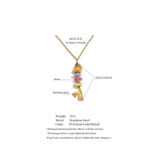 JINYOU 5812 Collana Lunga Boho <span class=keywords><strong>in</strong></span> Acciaio Inossidabile con Ciondolo a Lisca di Pesce, Charm a Forma di Pesce con Fetta di <span class=keywords><strong>Resina</strong></span> Colorata, Collana a Catena per Maglione - Product Image 6