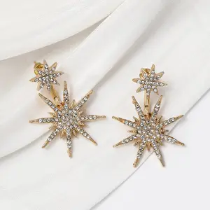 Top Selling Women and Girls Fashion Snow flower earrings full of diamond back pendant star stud earrings accessories