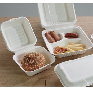 Kotak Makan Sekali Pakai dari Ampas Tebu Bentuk Persegi dengan Tutup, Biodegradable 450ml, untuk Makanan Bawa Pulang, <span class=keywords><strong>Burger</strong></span>, Bento, Kue - Product Image 4