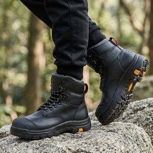 DFAK245 <b>Black</b> Leather <b>Work</b> <b>Boots</b> Waterproof Anti‑Slip Safety Footwear Outdoor Working Field Shoes - Product Image 2