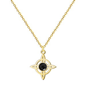 Ciondolo con nodo della strega in acciaio oro 18K con agata nera fortunata e amuleto religioso protettivo con motivo floreale - Product Image 1