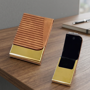 Premium PVD Coated Steel Business Card Holder With Leatherette Finish Slim Multi Card Case For <b>Men</b> Women Office <b>Gift</b> <b>Set</b> - Product Image 2