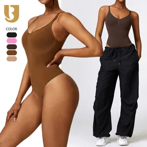 New Sexy V Neck Women Compression Comfort Ribbed Seamless Thong Bodysuit