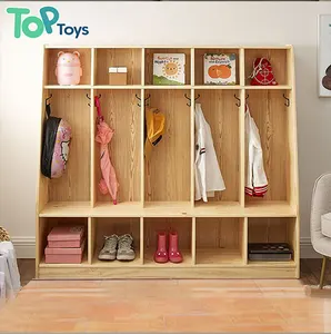 TOP Nursery Daycare Clothes Cubbies & Lockers Cabinet Shelf Wooden Baby Montessori Clothes Shoes Storage Cabinet Furniture Set