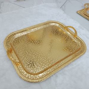 Shubin ถาดกระจกสแตนเลสตกแต่งโต๊ะหรูหราอาหารชากาแฟเสิร์ฟทรงกลม32ซม. 39ซม. ถาดทองอียิปต์อาหรับ - Product Image 6