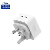 Cargador Rápido de 35W con Doble Puerto Tipo-C PD3.0 y Protección OVP, Adaptador de Corriente Portátil para Laptops y Cámaras, Enchufe UK Personalizado de Fábrica