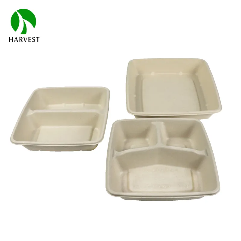 Bagazo de caña de azúcar biodegradable, 3 compartimentos, caja bento compostable