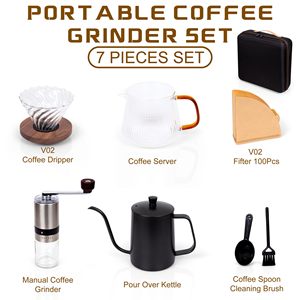 8-Piece Modern Luxury Stainless Steel Coffee Gift <b>Set</b> with Grinder and Couple <b>Mugs</b>-Eco-Friendly Wedding and Camping Travel Gift - Product Image 5