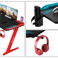Table de jeu LED RGB moderne de 120 cm, grande table de bureau carrée extensible avec chaise confortable pour jeux sur PC