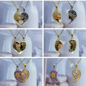 Ensemble de colliers magnétiques pour couple Collier à pendentif cœur fendu arc-en-ciel Big Sis <span class=keywords><strong>Lil</strong></span> Sis pour amoureux meilleurs amis - Product Image 1