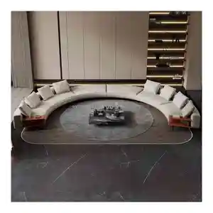 أريكة زاوية منحنية إيطالية بسيطة من القطن والكتان ، أثاث أريكة قماشية على شكل c بتصميم شقة كبيرة