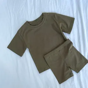 Детский летний комплект одежды для девочки из органического хлопка оверсайз-футболка цикл короткое нижнее белье для малышей уличная одежда на заказ байкерские шорты, комплект детской одежды