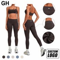 GH Wholesale Ensemble de yoga 2 pièces pour femme, avec soutien-gorge de sport à bretelles et leggings sculptants à taille repliable, pour la gym et l'entraînement, personnalisable avec logo