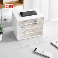 KM1366 Boîte de rangement artisanale transparente Boîte de rangement de bureau avec 4 tiroirs Tiroirs de rangement empilables pour le maquillage