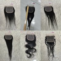 Letsfly 100% Cheveux Humains Vierges Fermeture en Dentelle Frontale 4x4 13x4 Style Lisse Ondulation Naturelle Promotion à 5 $/Pièce des Fournisseurs de Cheveux