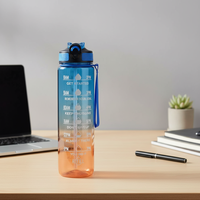 Bouteille d'eau de sport sans BPA de 32 oz (1 L) avec marqueur de temps, paille à boire directe, filtre à tamis pour la salle de sport et le fitness